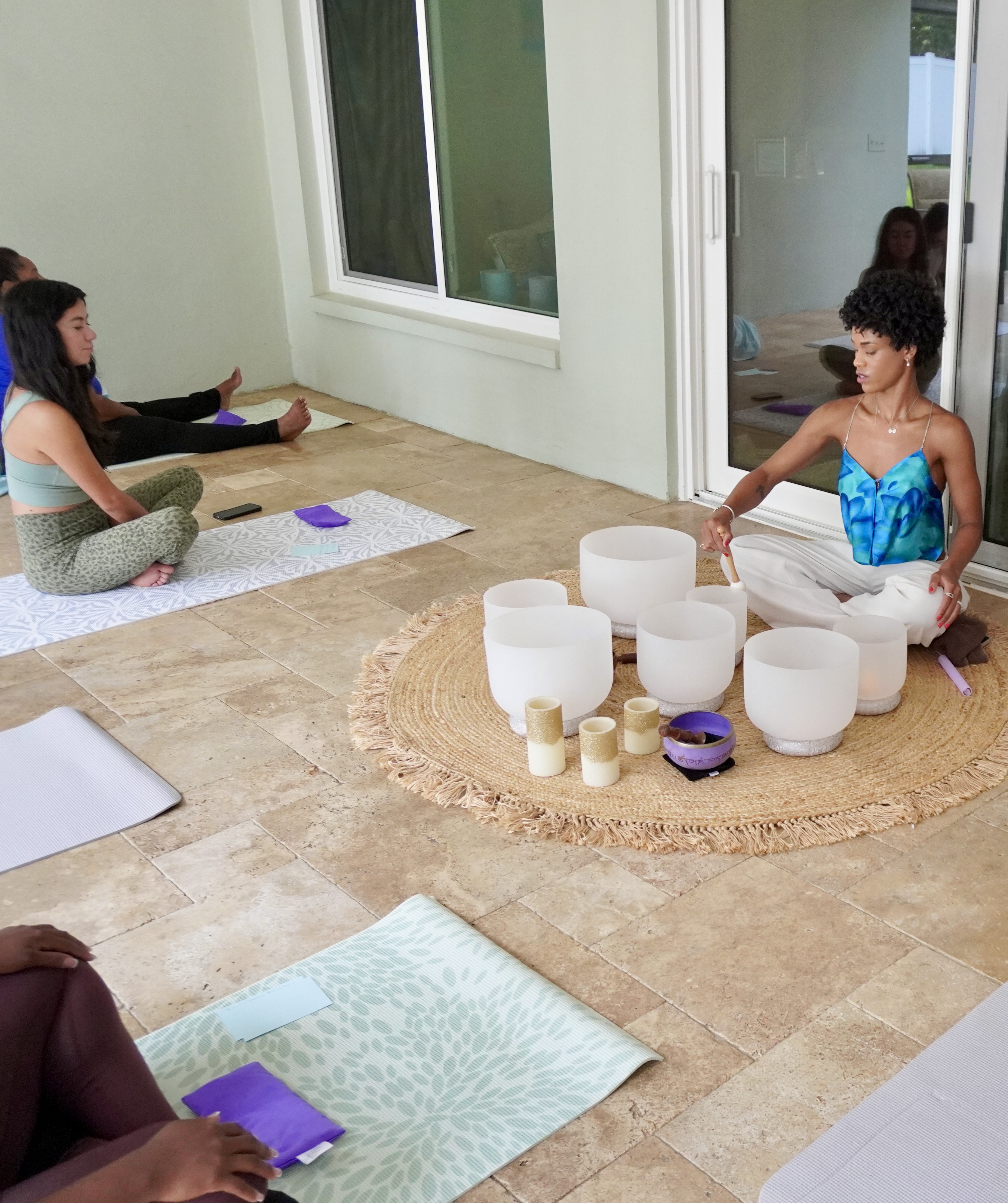 Sound bath session with crystal singing bowls
