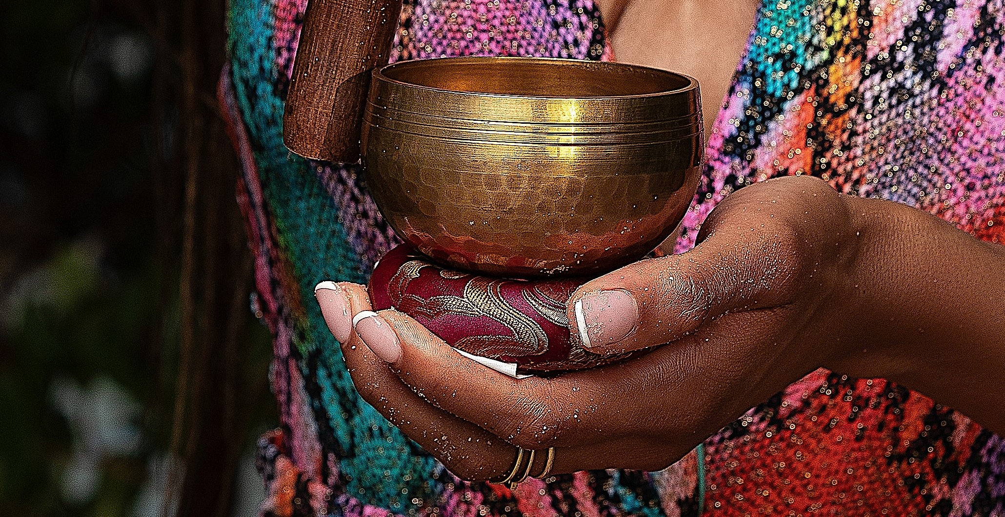 Holding a Tibetan singing bowl